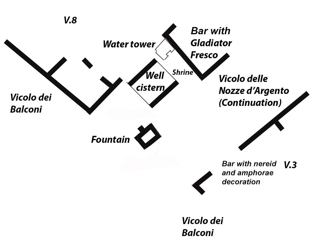 Pompeii Regio V(5) Insula 8. Plan of area recently excavated